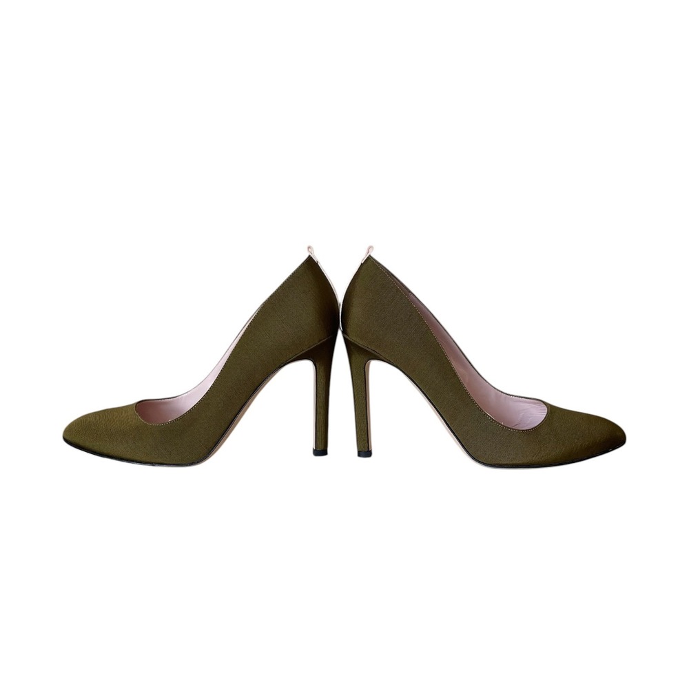 SJP Sarah Jessica Parker Lady Olive Green Grosgrain Almond Toe Pumps EU 37 $350 - Picture 7 of 9
